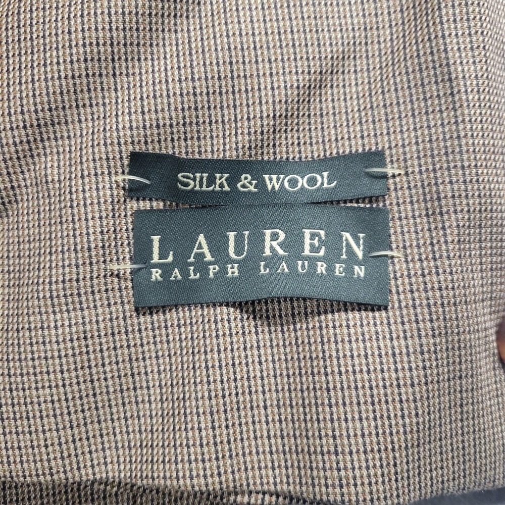 Lauren Ralph Lauren Mens Silk Wool Blend Sport Coat Blazer Tan Brown Houndstooth - Picture 2 of 15